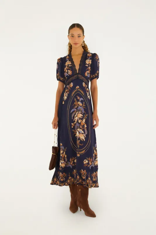 FARM RIO LARA NAVY BLUE MAXI DRESS