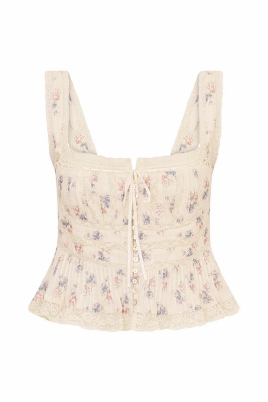 LOVE SHACK FANCY KAELIN TOP ANTIQUE VANILLA