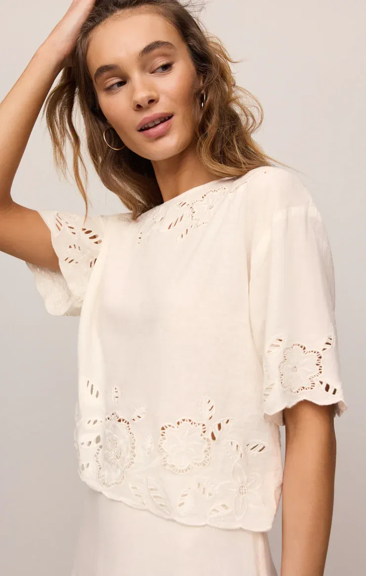 Z Supply Daya Embroidered Top White