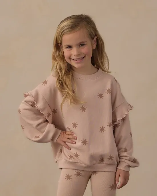 RYLEE &amp; CRU RUFFLE SWEATSHIRT CLAY STARS