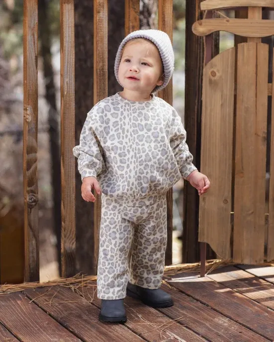 RYLEE &amp; CRU WIDE LEG SWEATPANT BLUE LEOPARD