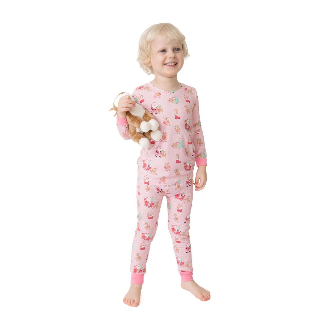 Angel Dear Vintage Reindeer &amp; Santa Pink - Long Sleeve Loungewear Set