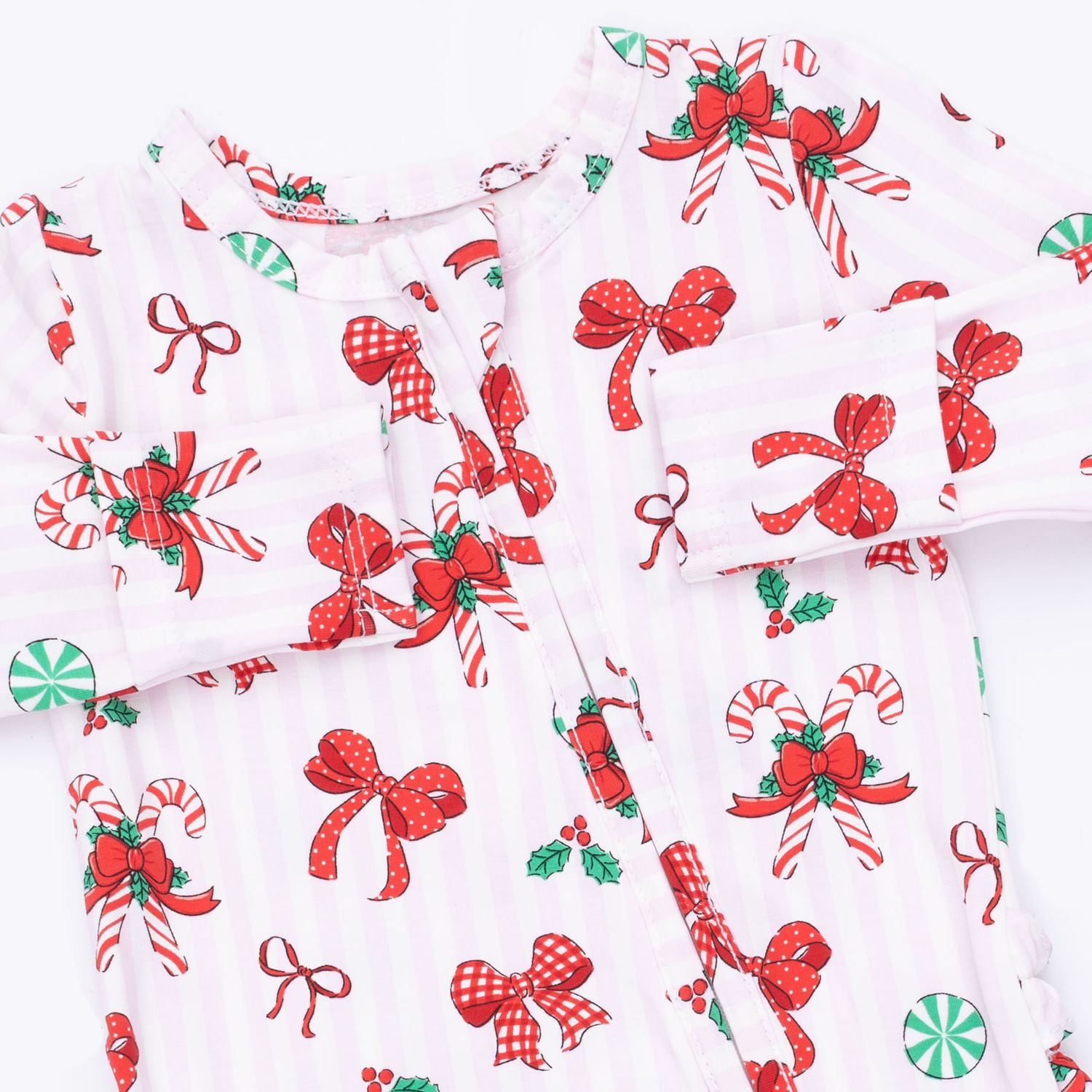 Angel Dear Bows &amp; Candy Canes - 2 Way Ruffle Back Zipper Footie