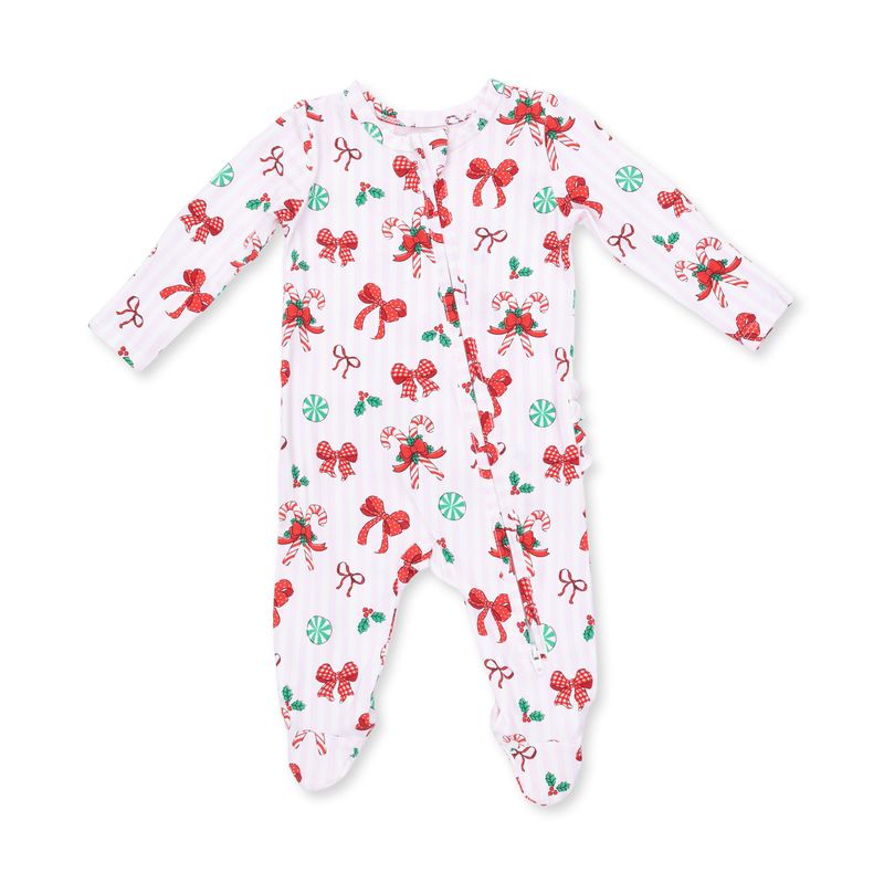 Angel Dear Bows &amp; Candy Canes - 2 Way Ruffle Back Zipper Footie