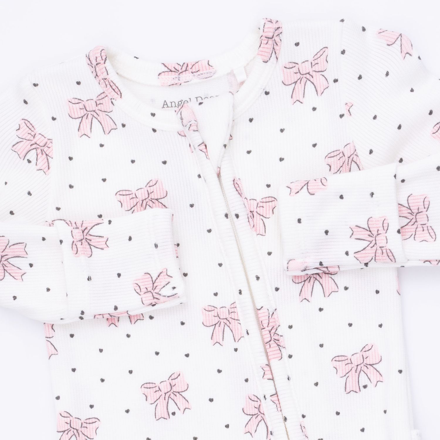 Angel Dear Bows and Hearts - 2 Way Ruffle Back Zipper Footie