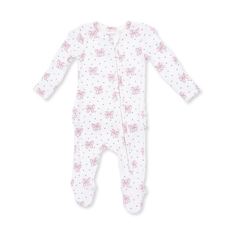 Angel Dear Bows and Hearts - 2 Way Ruffle Back Zipper Footie