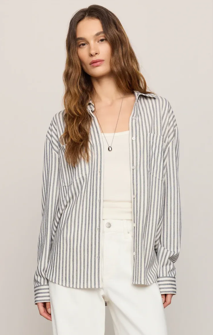 Z SUPPLY REESE BUTTON UP STRIPE TOP ECLIPSE