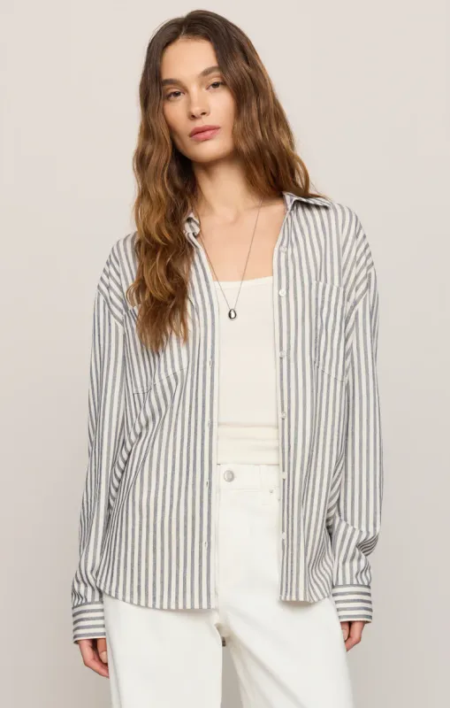 Z SUPPLY REESE BUTTON UP STRIPE TOP ECLIPSE