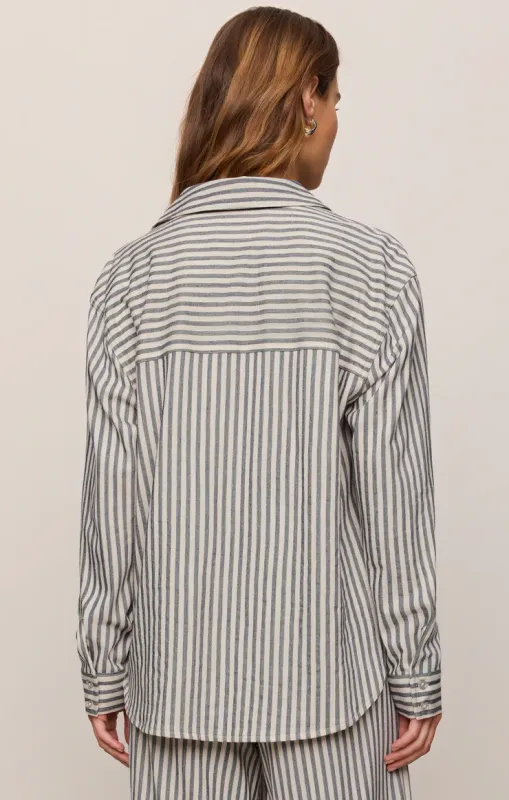 Z SUPPLY REESE BUTTON UP STRIPE TOP ECLIPSE