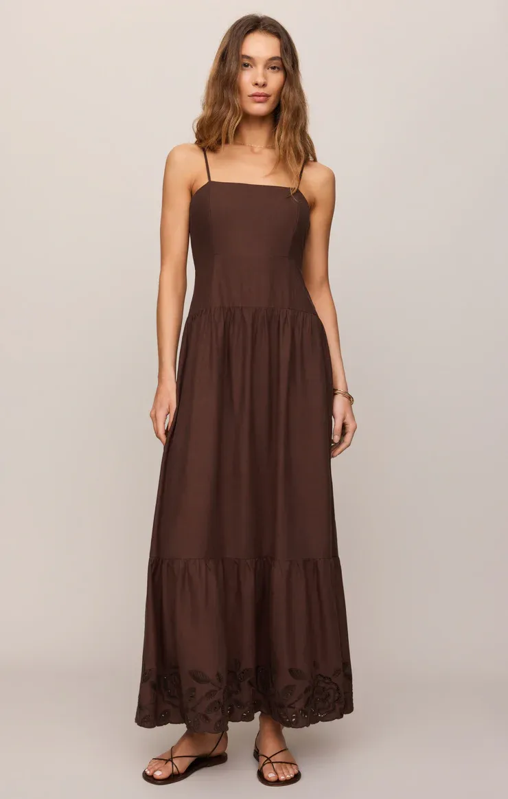 Z SUPPLY ESTI EMBROIDERED MAXI DRESS CHOCOLATE CHERRY