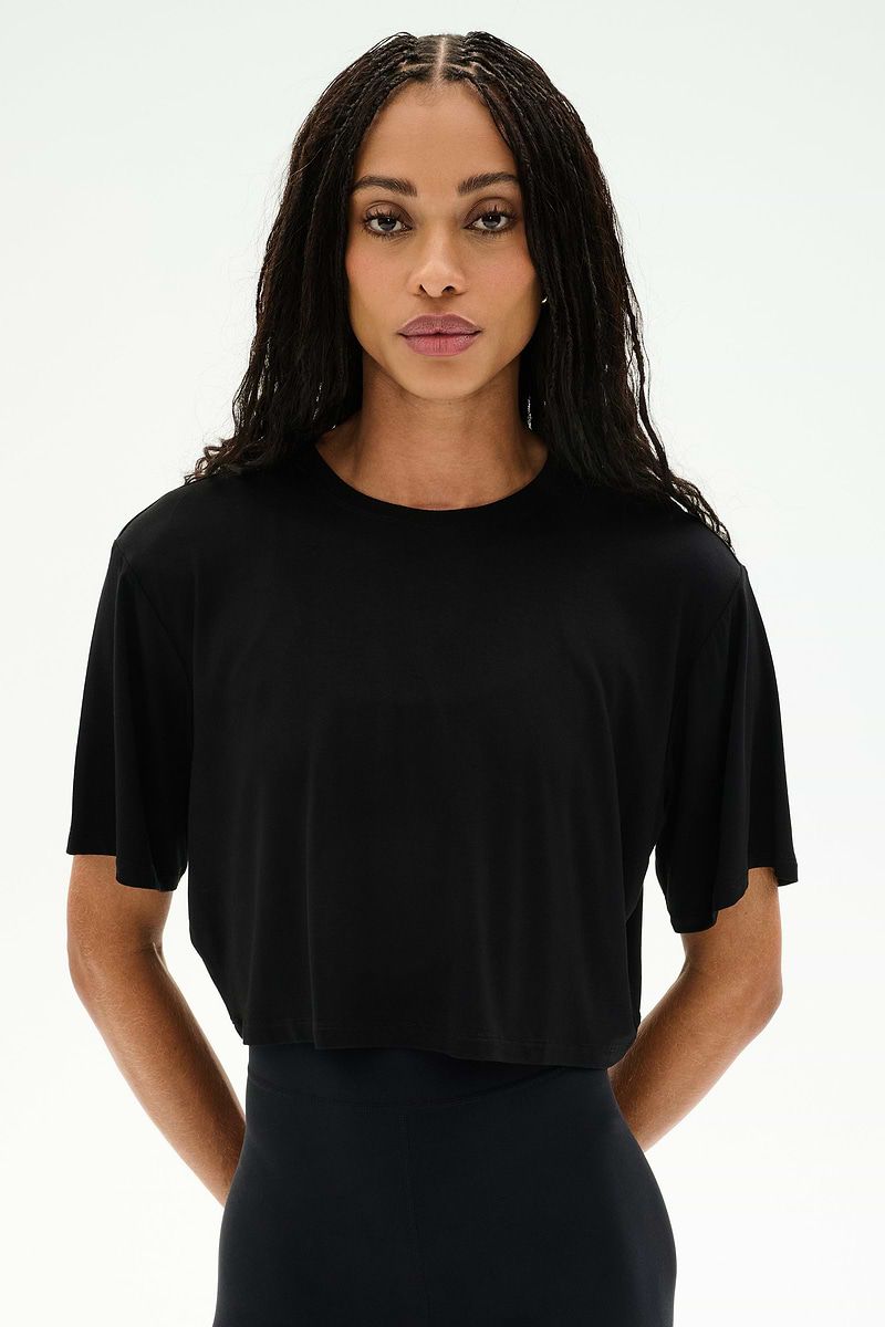 SPLITS 59 DJUNA OVERSIZED CROP JERSEY TEE BLACK