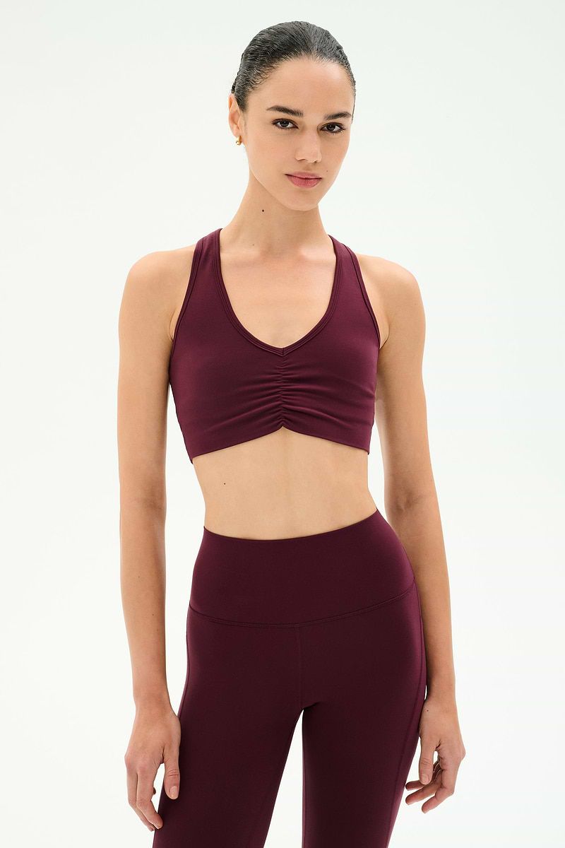 SPLITS 59 AIRWEIGHT BRA WITH RUCHING DK CHERRY