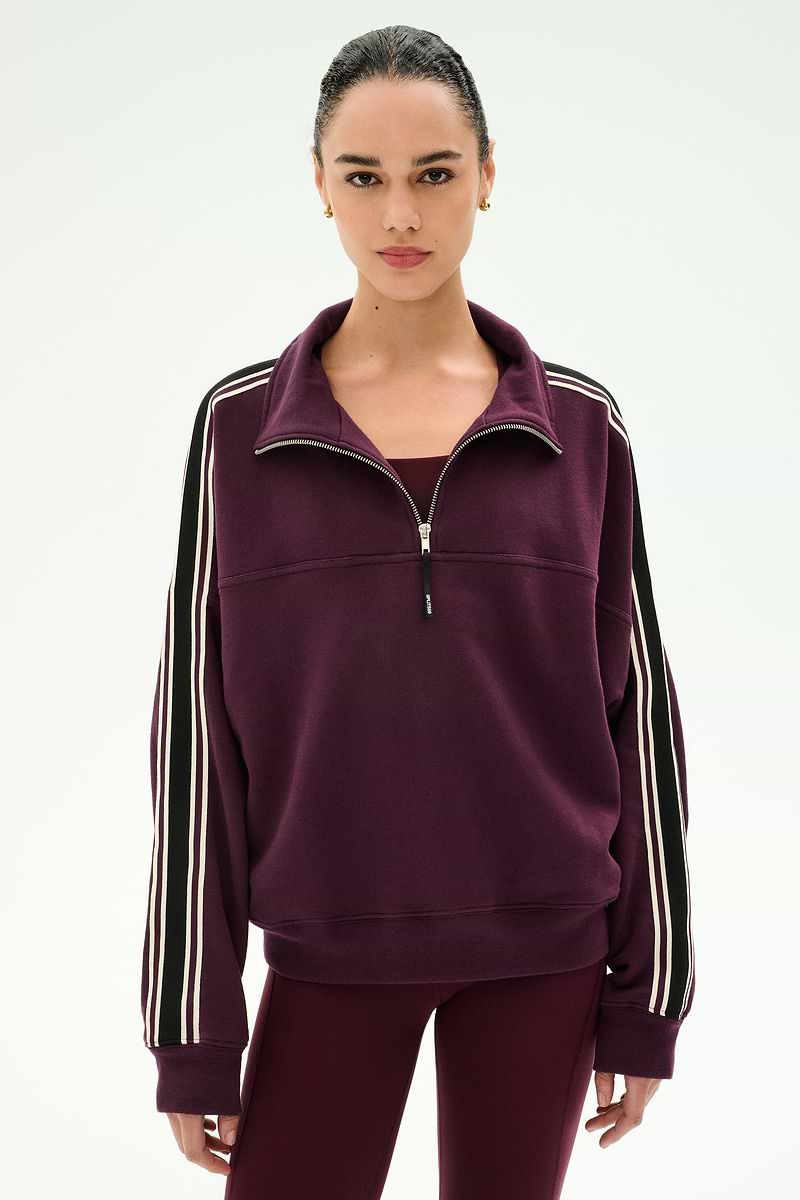 SPLITS 59 GOLDIE FRENCH TERRY OVERSIZED HALF ZIP DARK CHERRY/BLACK