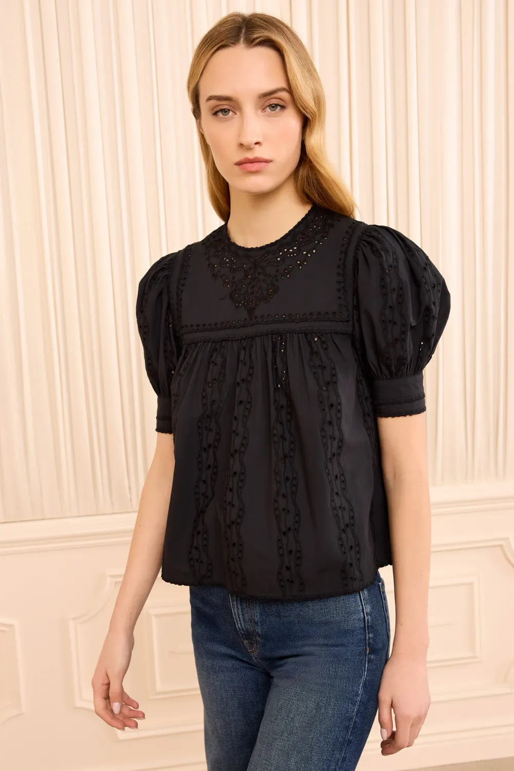 Ulla Johnson Una SS Cotton Top NOIR