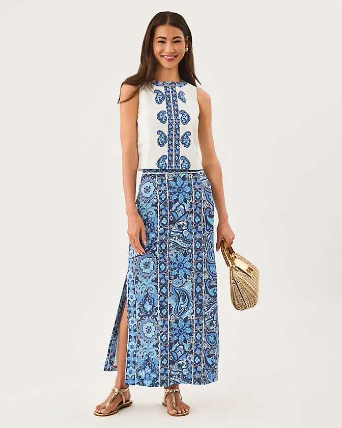 Lilly Pulitzer Sanders Maxi Skirt Low Tide Navy The Casbah Engineered Skirt
