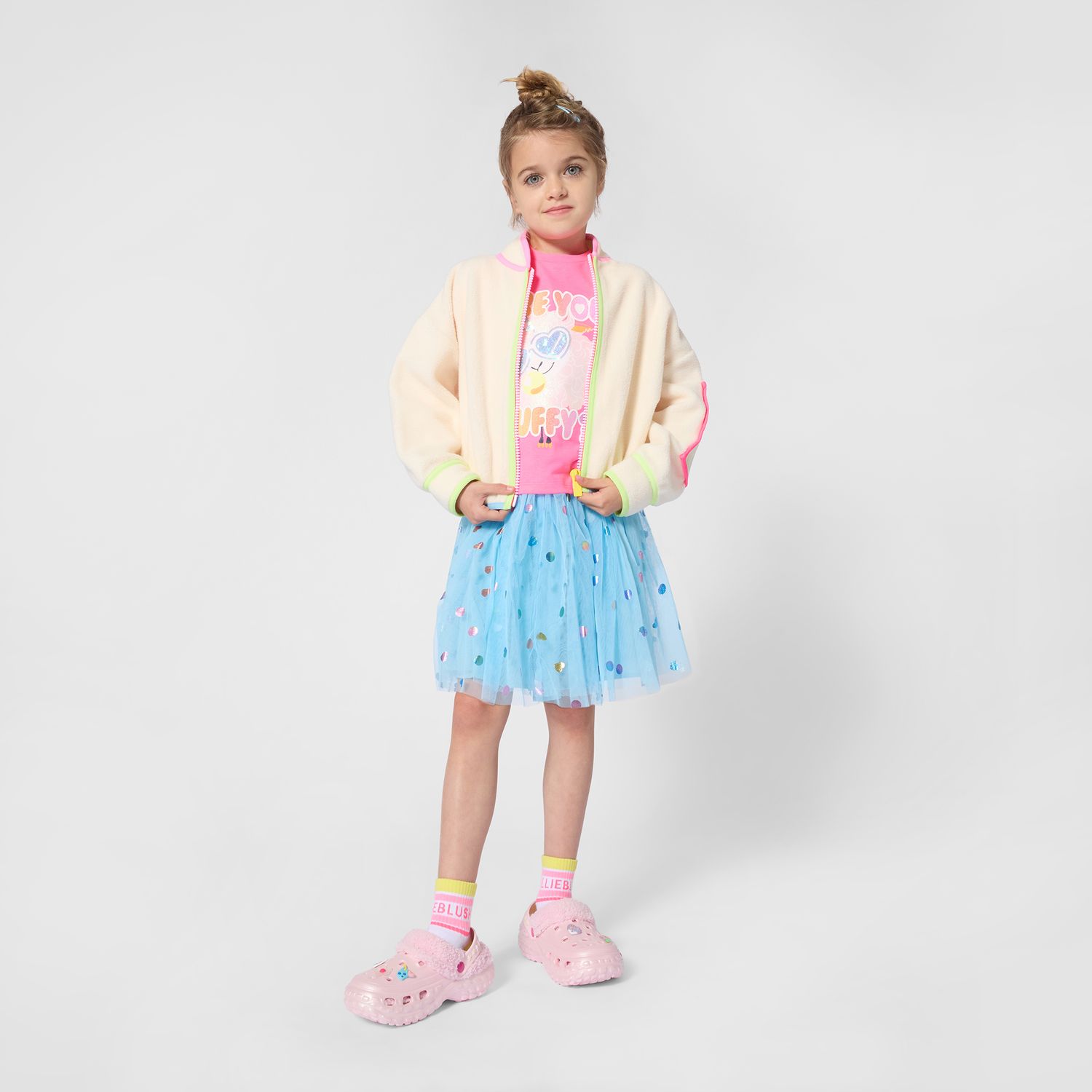BILLIE BLUSH GIRLS FAUX SHEARLING ZIP UP SWEATSHIRT