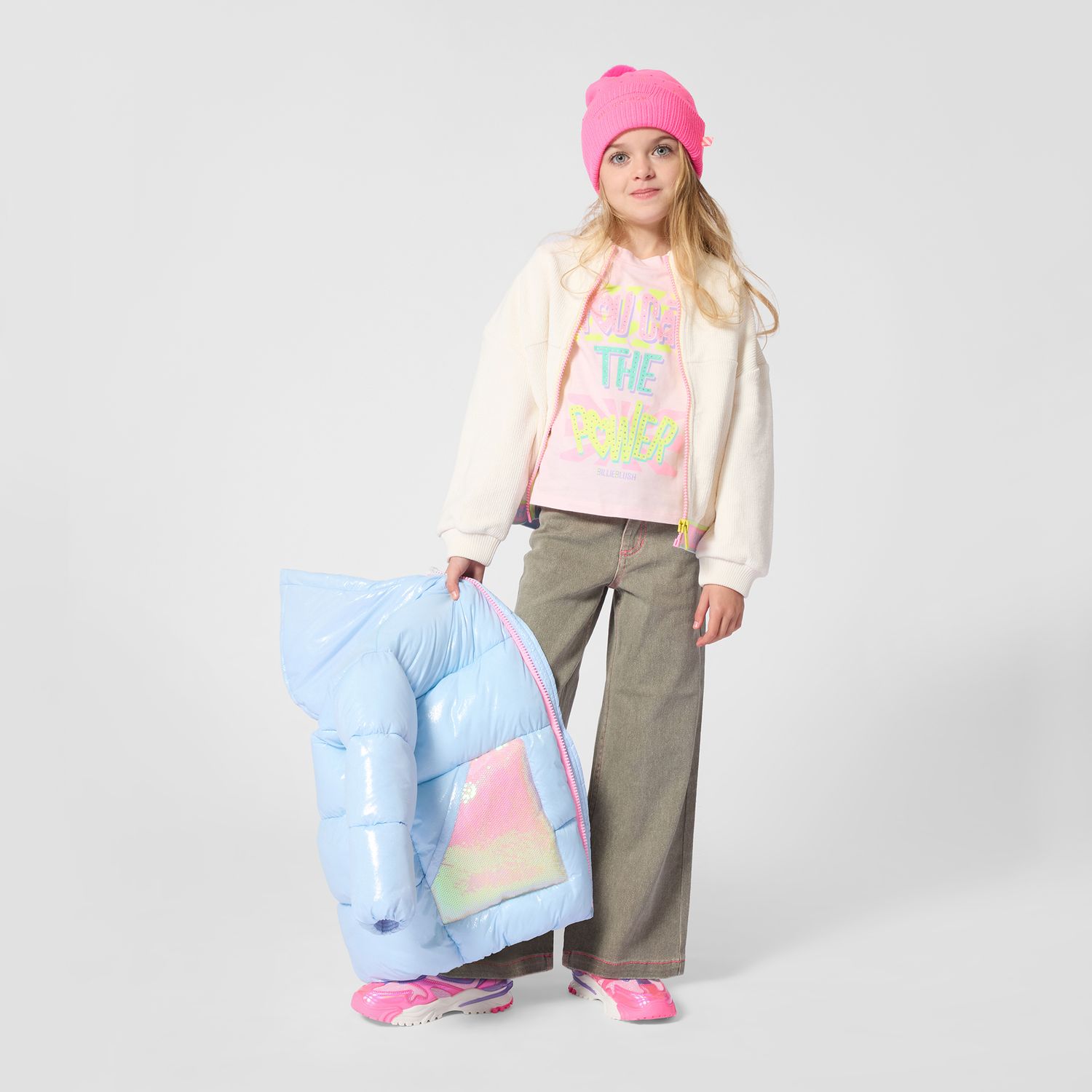 BILLIE BLUSH GIRLS HOODED PUFFER JACKET WITH SEQUIN POCKETS