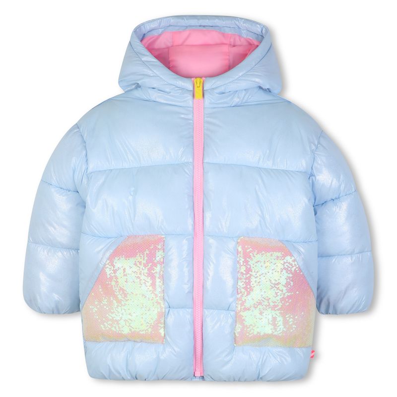 BILLIE BLUSH GIRLS HOODED PUFFER JACKET WITH SEQUIN POCKETS