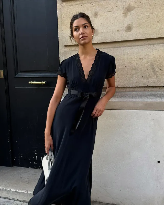 Rixo Marlice Dress Satin Black