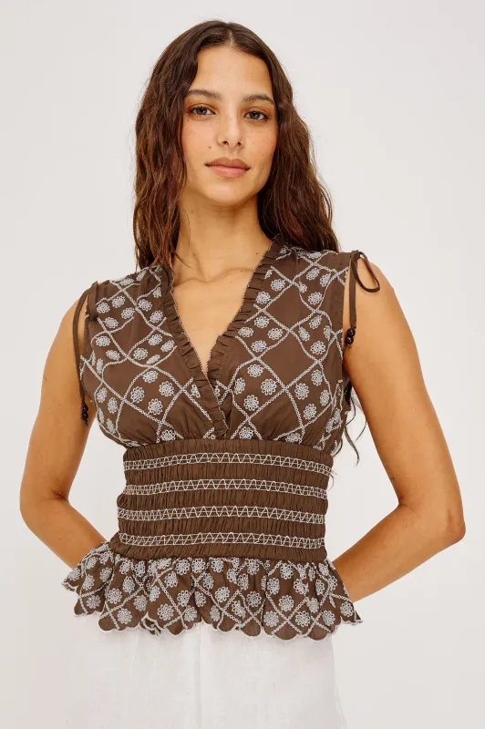 RAILS RIZZO TOP COCOA DAISY EMBROIDERY