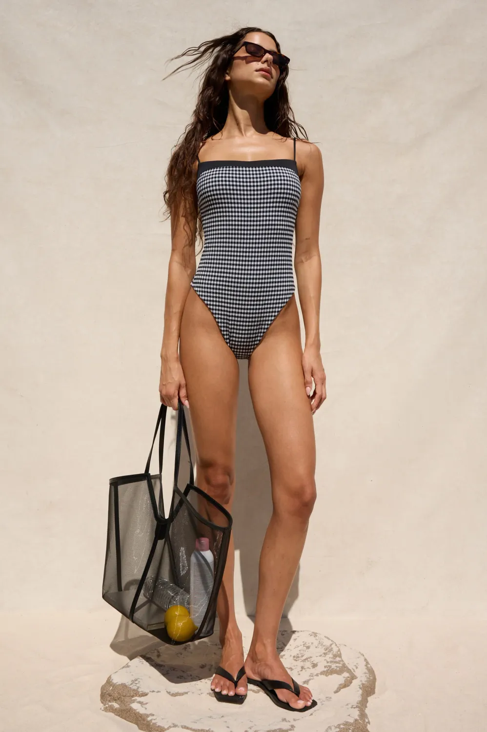 RAILS MARBELLA ONE PIECE BLACK WHITE GINGHAM