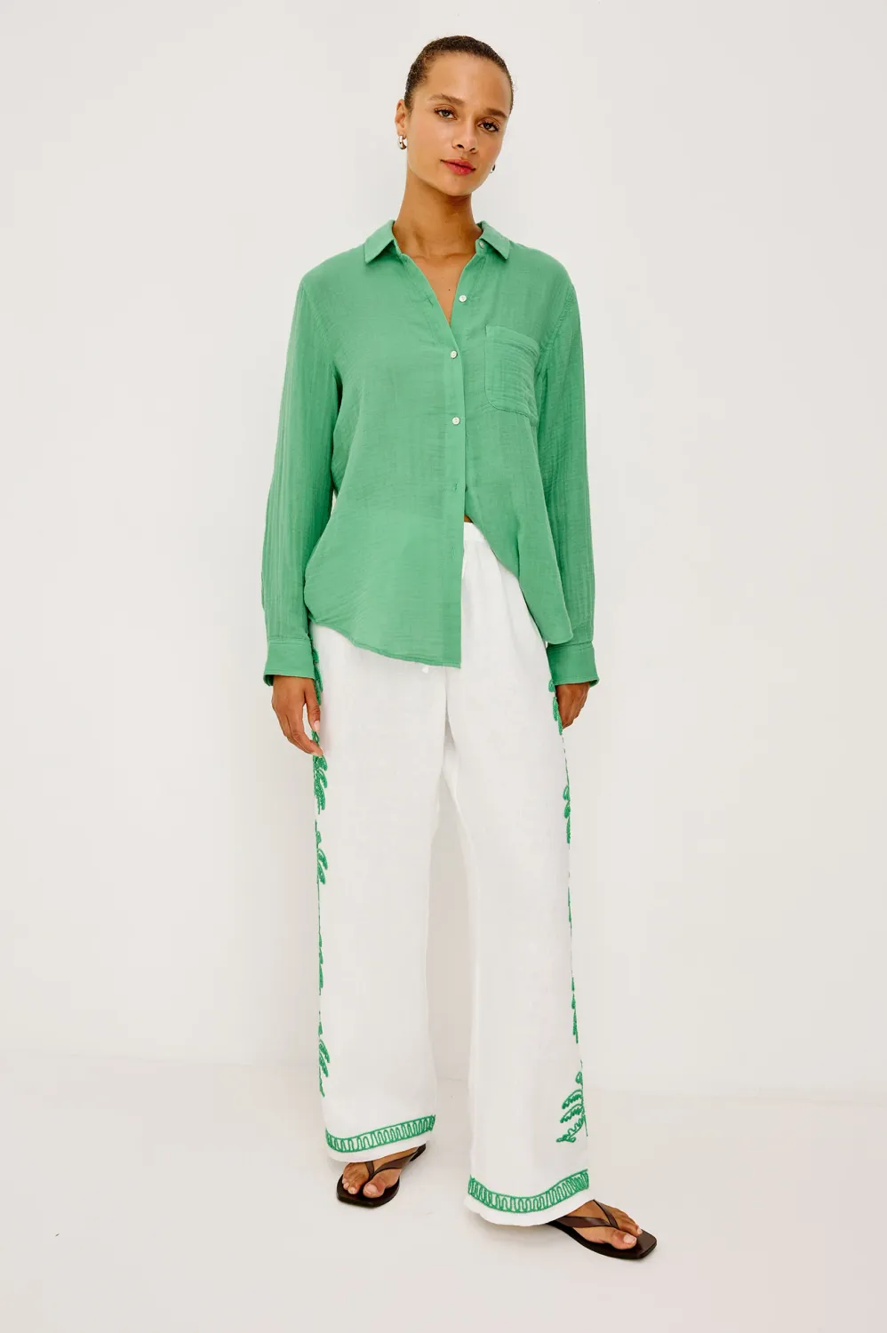 RAILS EMMIE PANT EMERALD PALMS EMBROIDERY