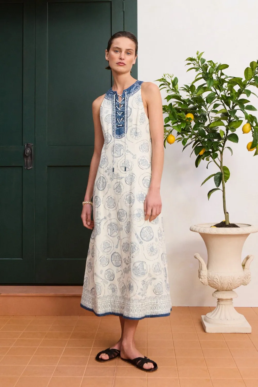 ALEMAIS LUCKY LACE UP MIDI DRESS