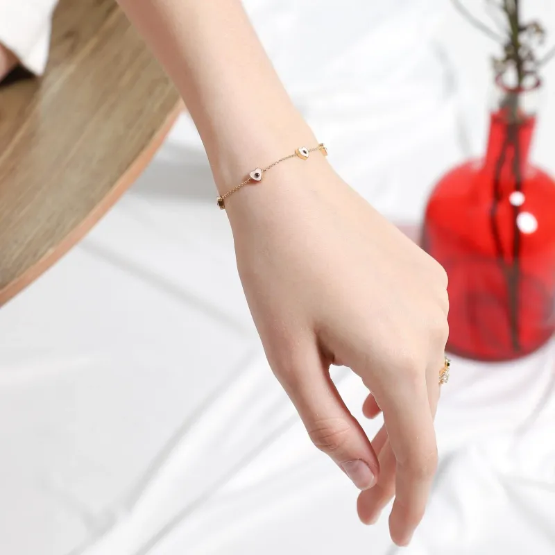 Tai Heart Enamel Chain Bracelet  Pink*