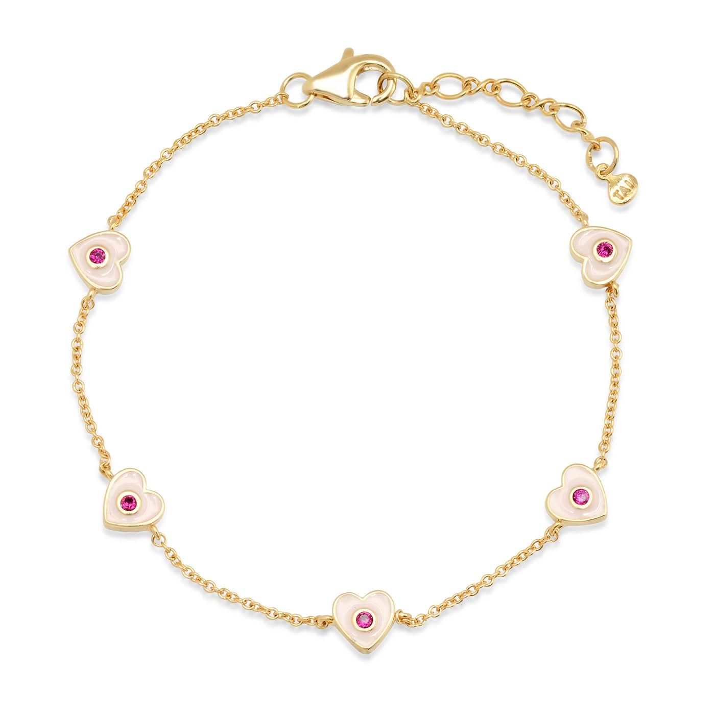 Tai Heart Enamel Chain Bracelet  Pink*