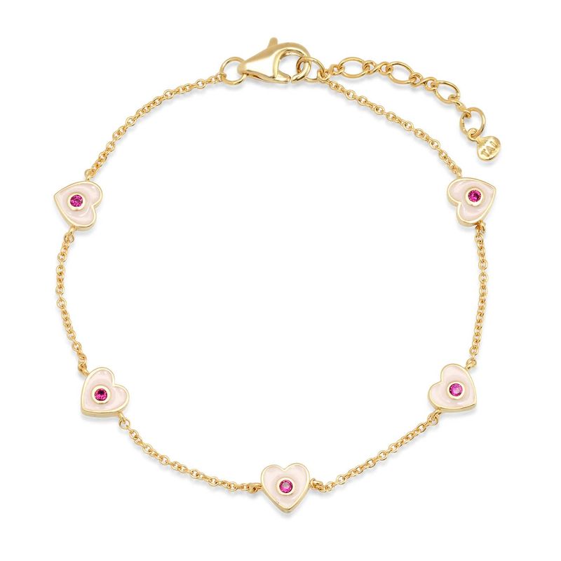 Tai Heart Enamel Chain Bracelet  Pink*