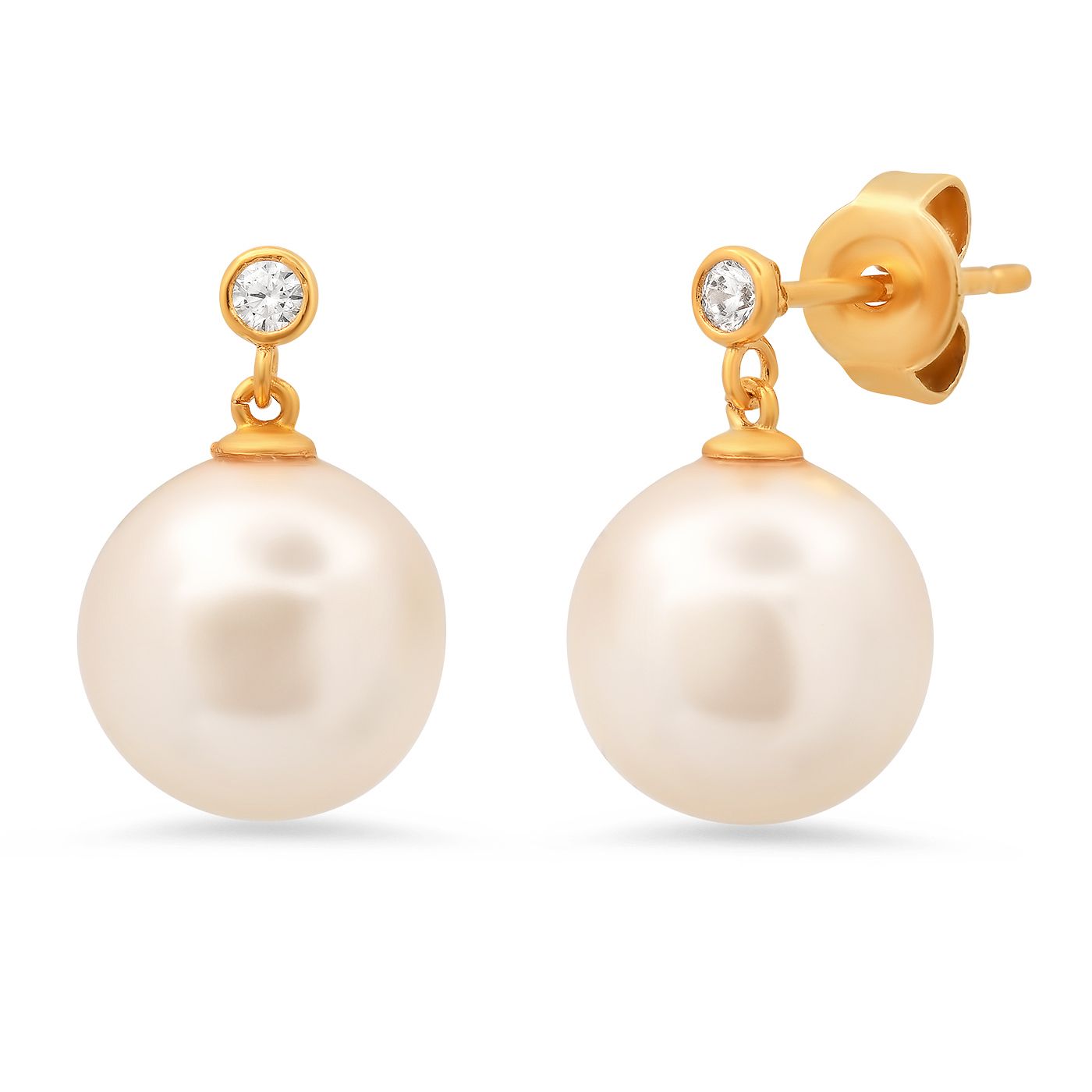 Tai VERMEIL CZ Stud with Pearl Dangle Gold SWAROVSKI PEARL