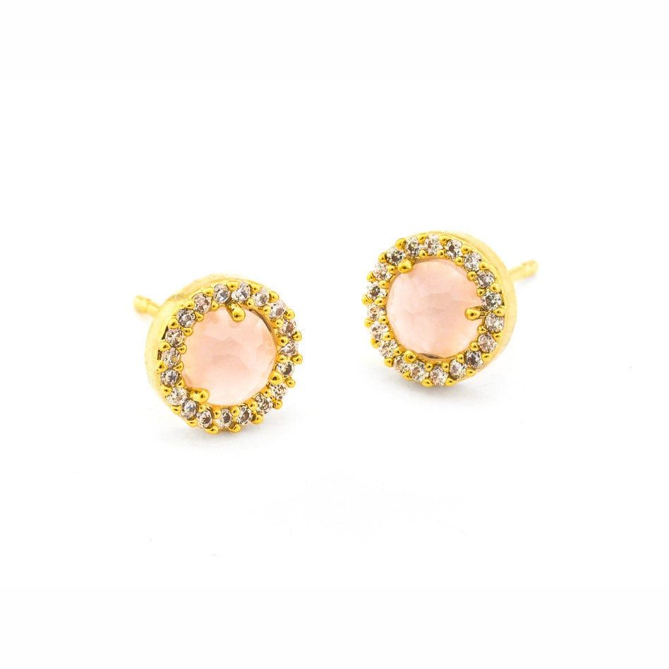 Tai Cz Round Stud Earrings Moonstone