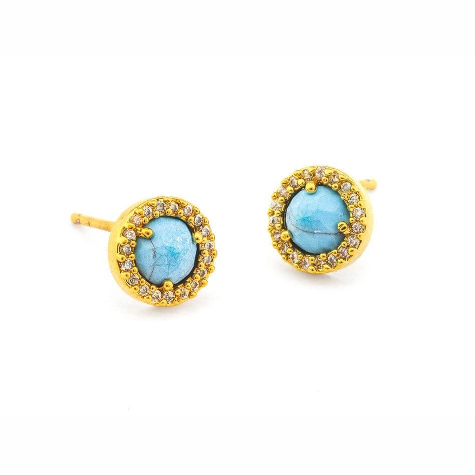 Tai Cz Round Stud Earrings Light Turquoise*