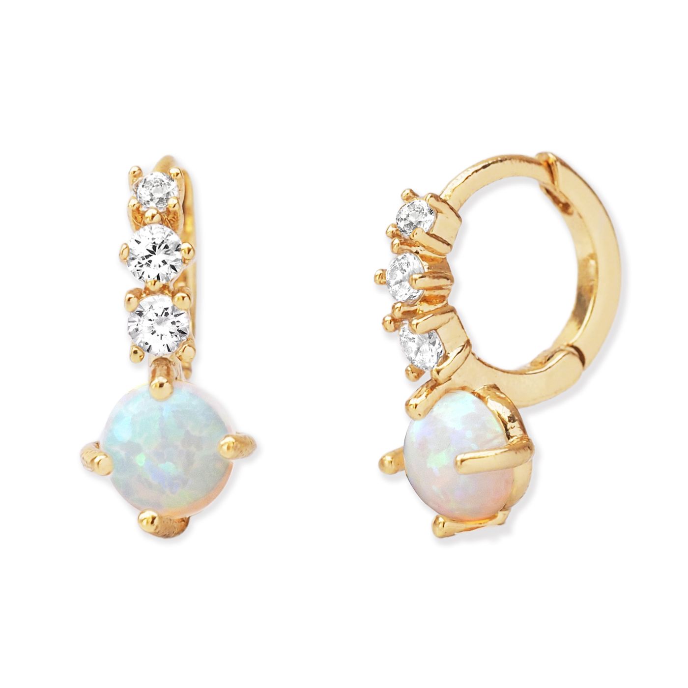 Tai huggie earrings with cz accents  and OPAL drop