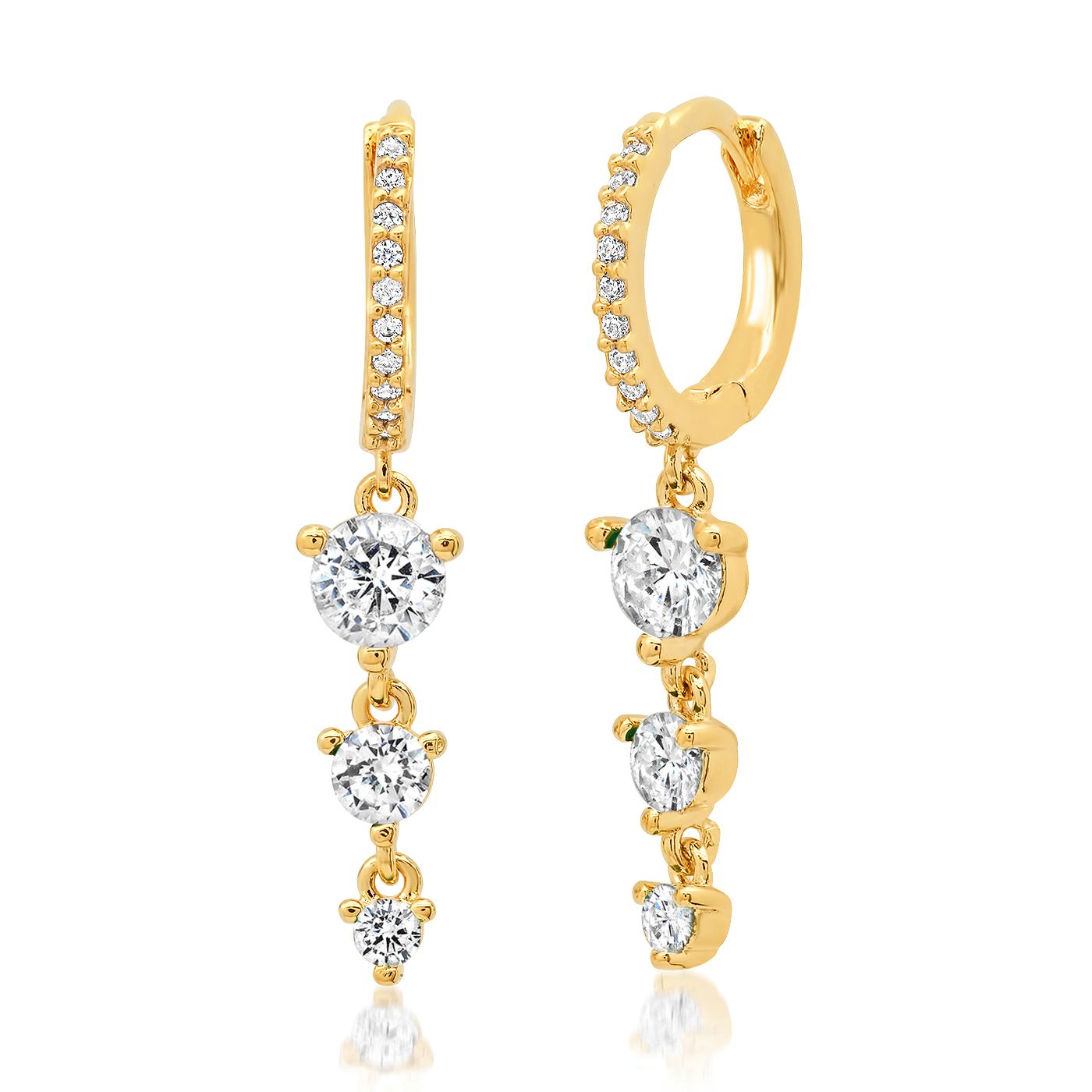 Tai Gold clear Huggie Earrings W/ clear graduated CZ drop