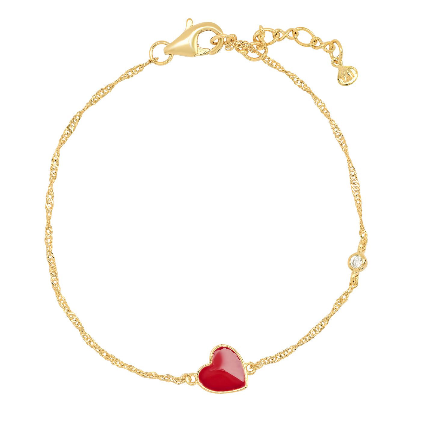 Tai Chain Bracelet with Enamel Heart and CZ Accent