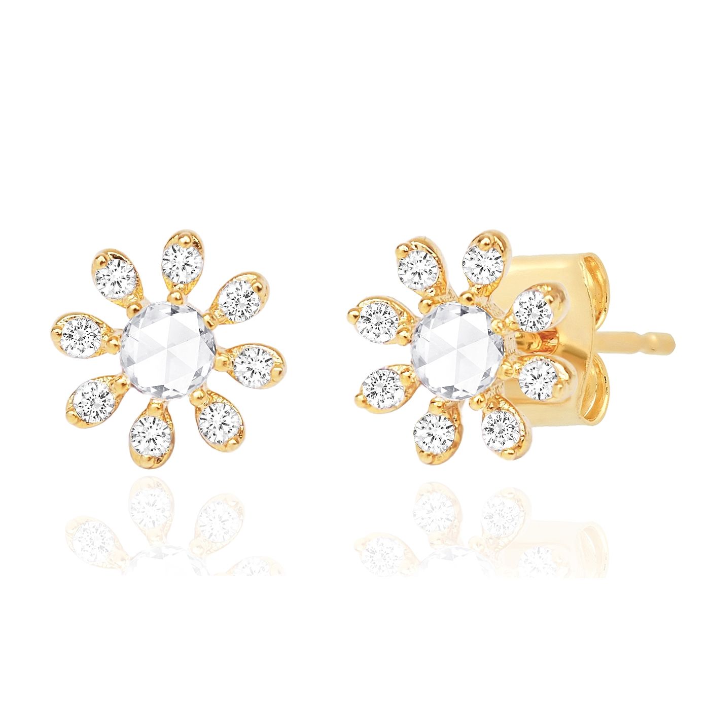Tai clear  CZ  sweet Flower Studs Gold