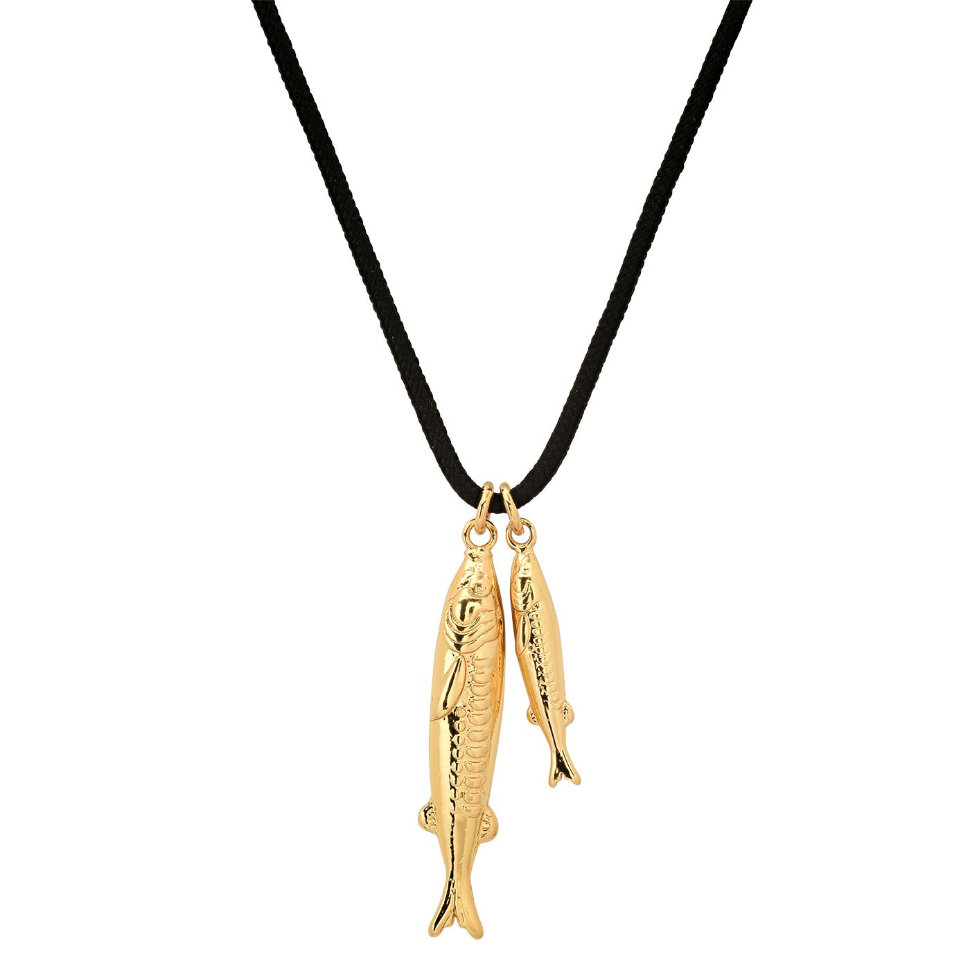 Tai Double Fish Corded Pendant Necklace Gold
