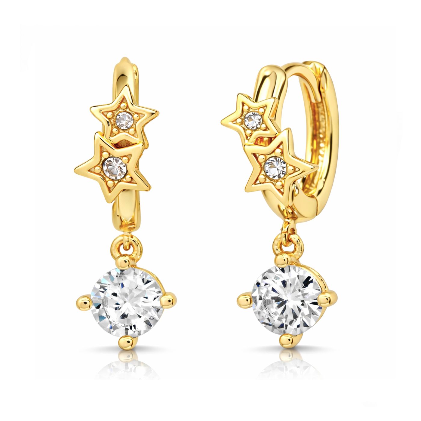 Tai GOLD double Star on huggies earring w/ CZ dangle