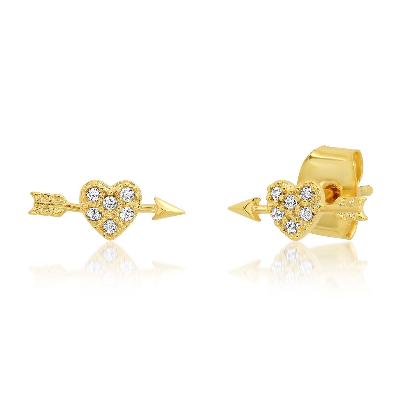 Tai Pave Heart and Arrow Studs Gold