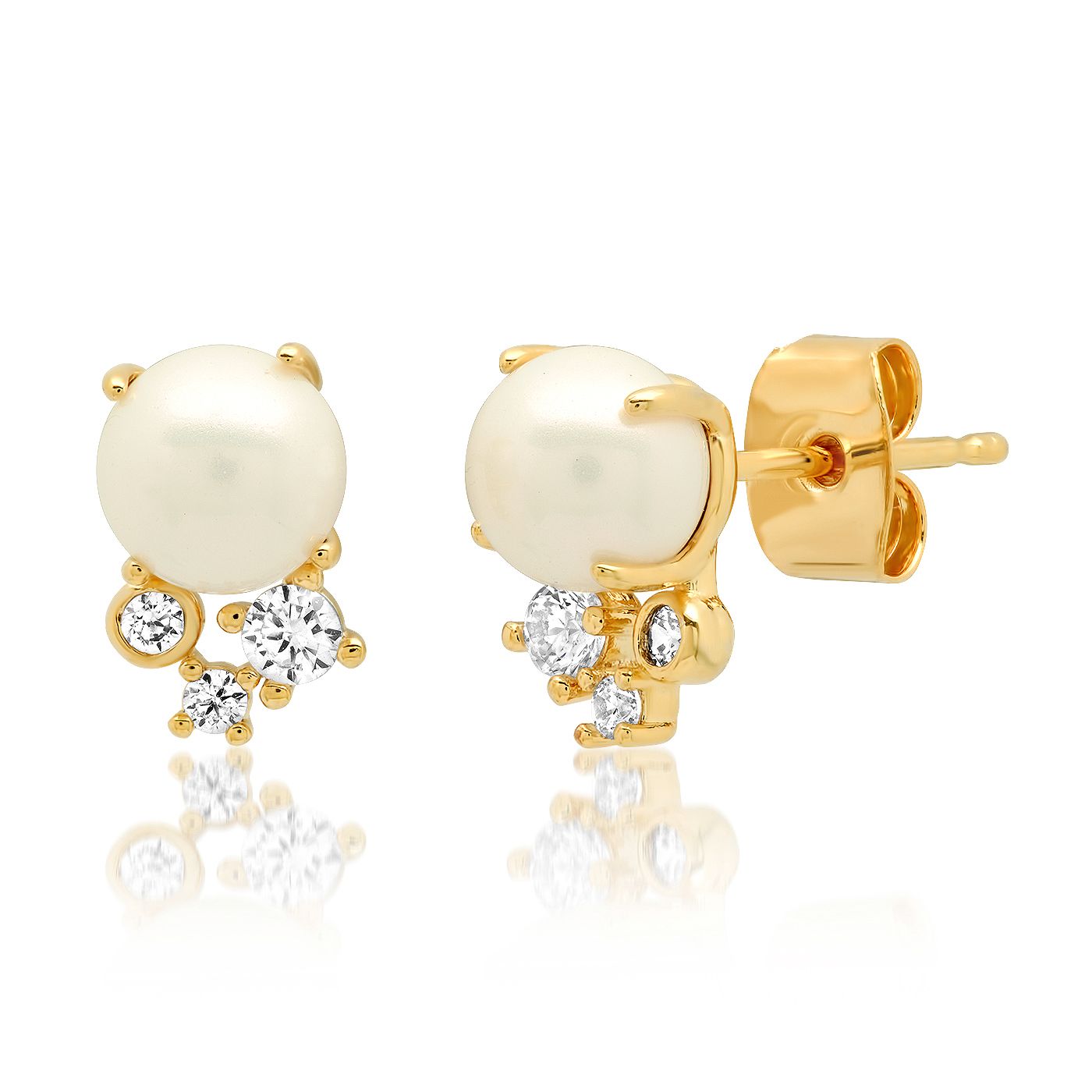 Tai Pearl Studs with CZ Accents Gold