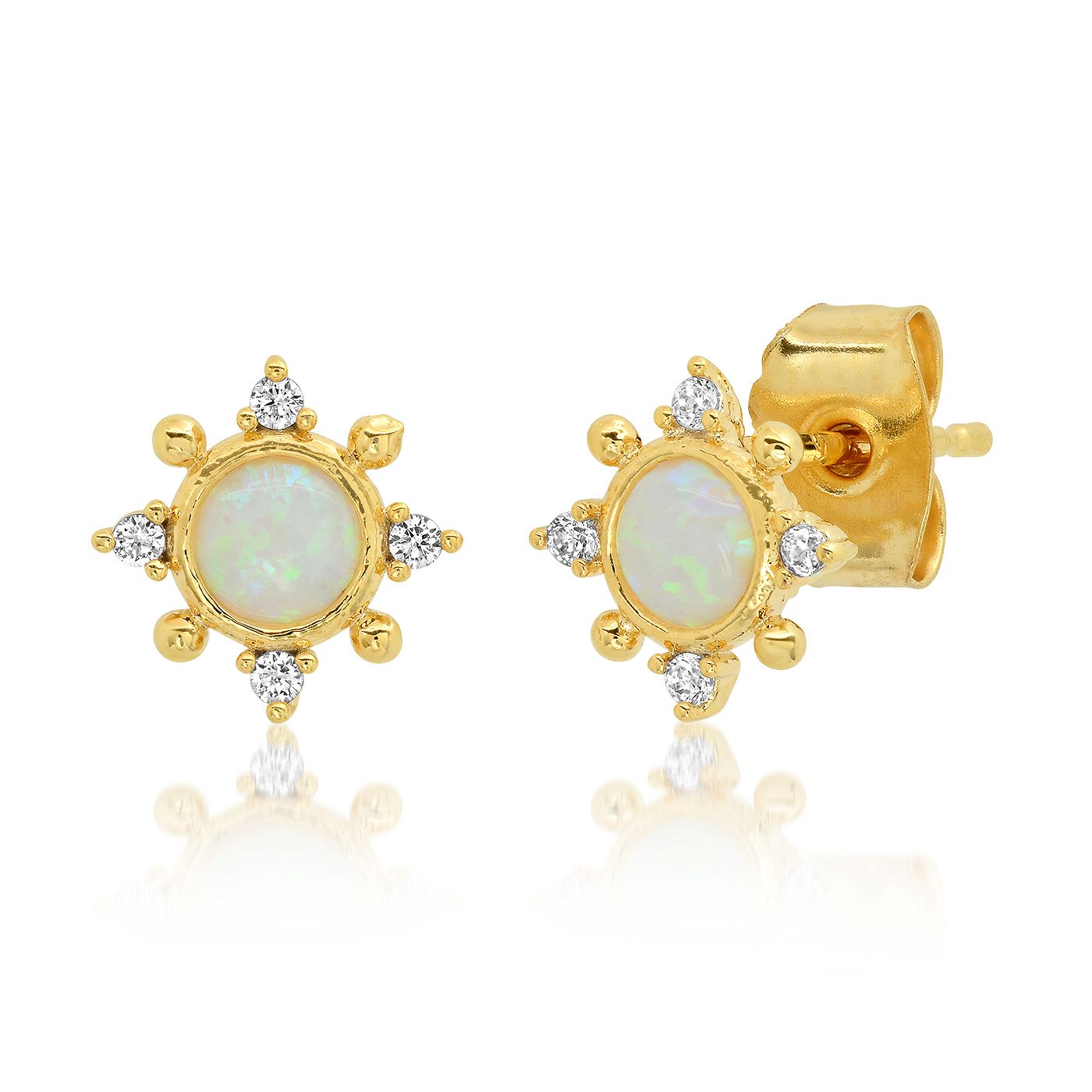 Tai GOLD white Opal Center moon post earrings