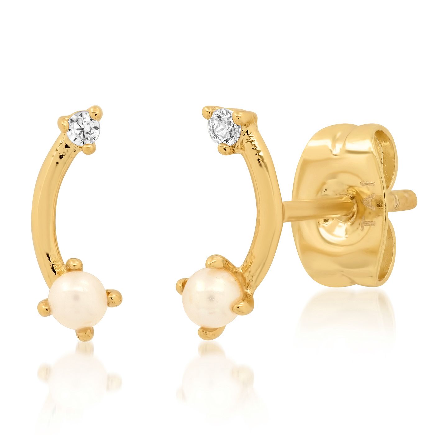 Tai CZ and Pearl Arc Stud Gold