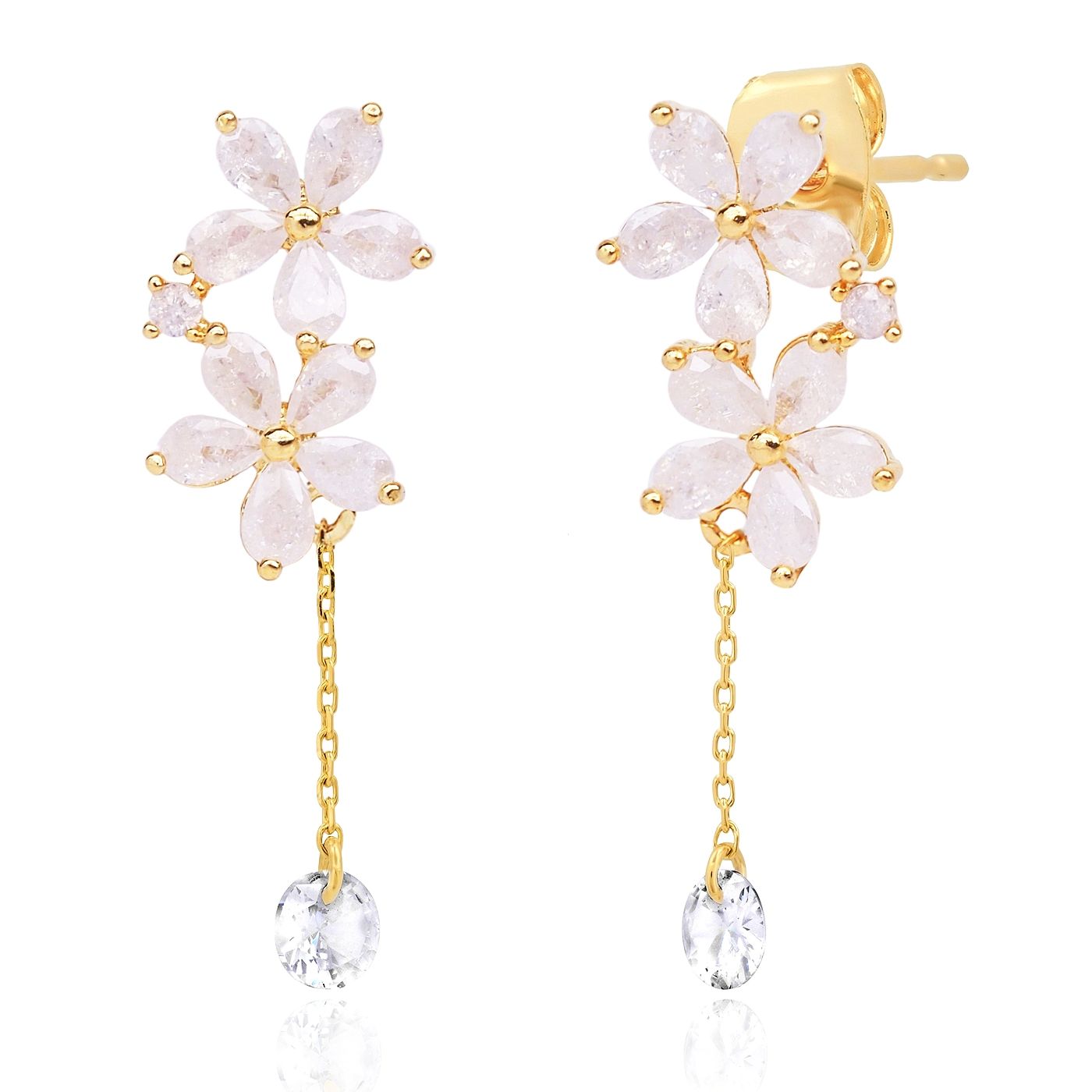 Tai White Stone Flowers with Hanging CZ Studs Gold