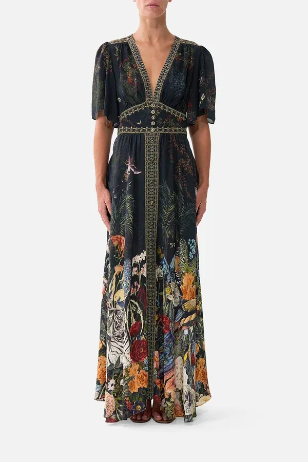 CAMILLA SHAPED WAISTBAND DRESS WITH FLUTTER SLEEVES PALACE ZOOLOGY