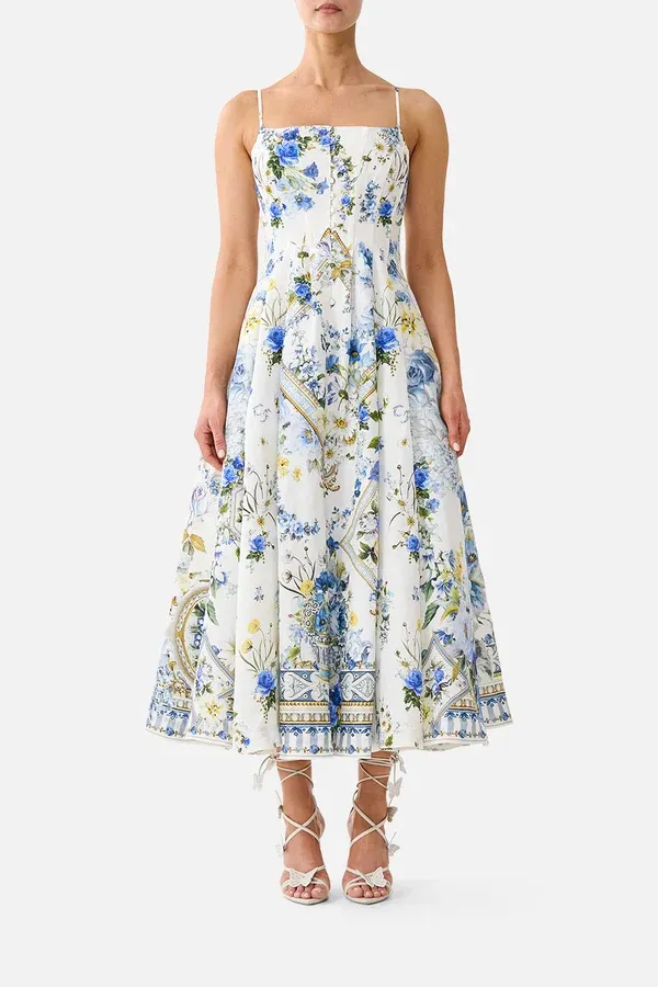 CAMILLA CORSET DRESS WITH LONG FLARED SKIRT DANDELION SKIES