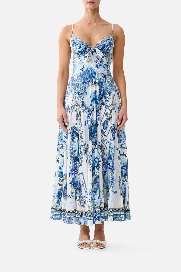 CAMILLA LONG DRESS WITH TIE FRONT THE PORCELAIN PARLOUR