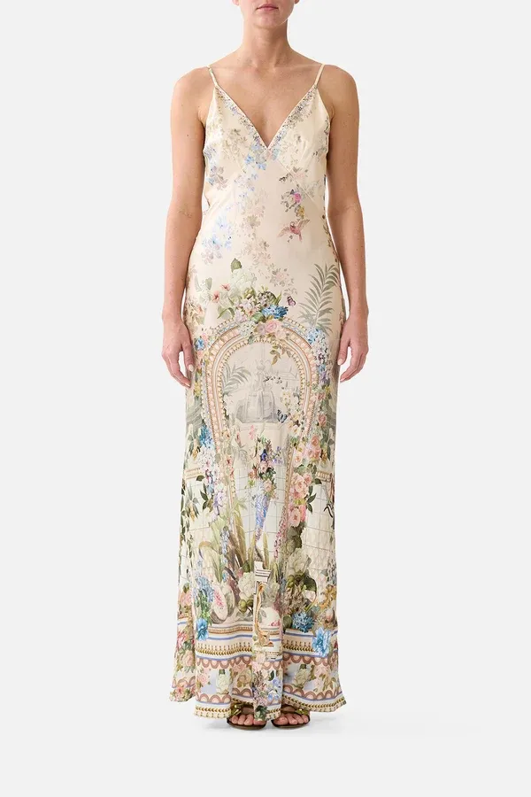 CAMILLA V NECK FULL LENGTH BIAS SLIP DRESS MIDSUMMER MASTERPIECE