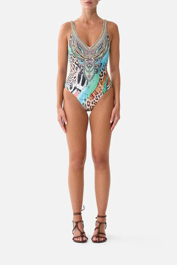CAMILLA V NECK ONE PIECE W V BACK BUTTERFLY BOHEMIA