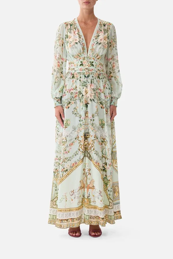 CAMILLA BUTTON DRESS WITH SHAPED WAISTBAND WILDFLOWER WUNDERLAND